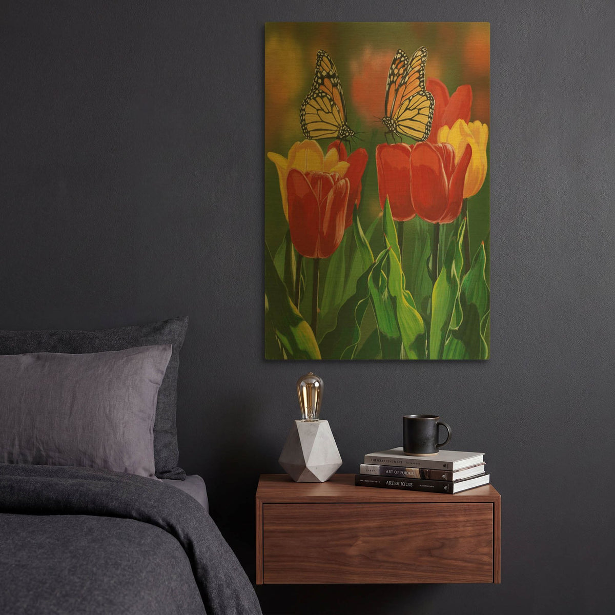 'Monarchs And Tulips' By William Vanderdasson Gold Metal Wall Art