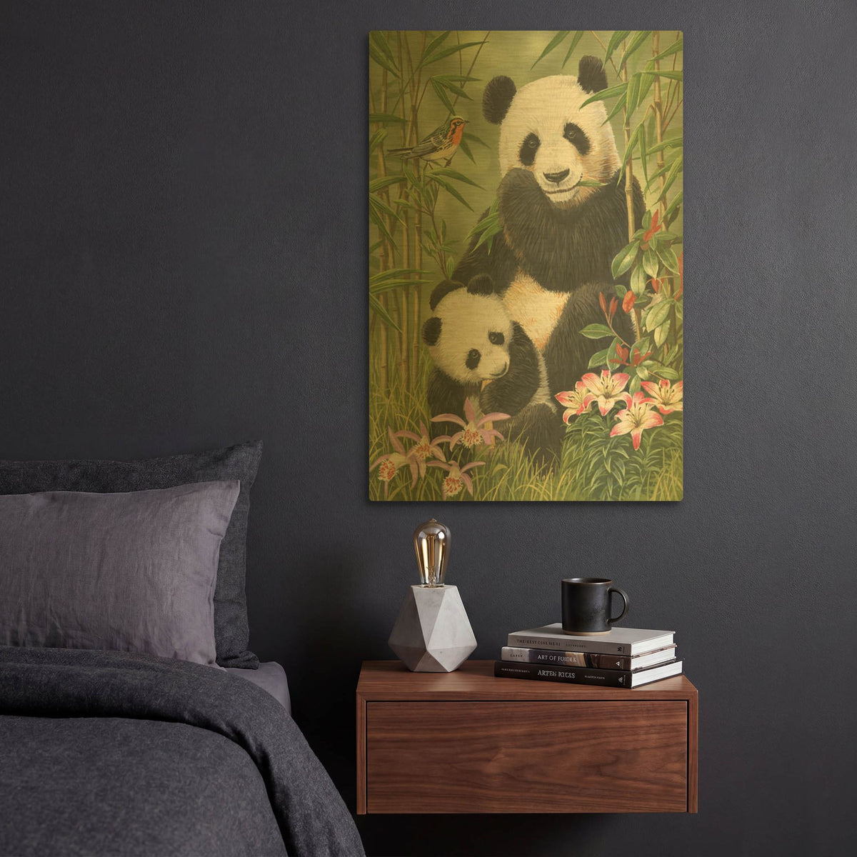 'Panda Paradise' By William Vanderdasson Gold Metal Wall Art
