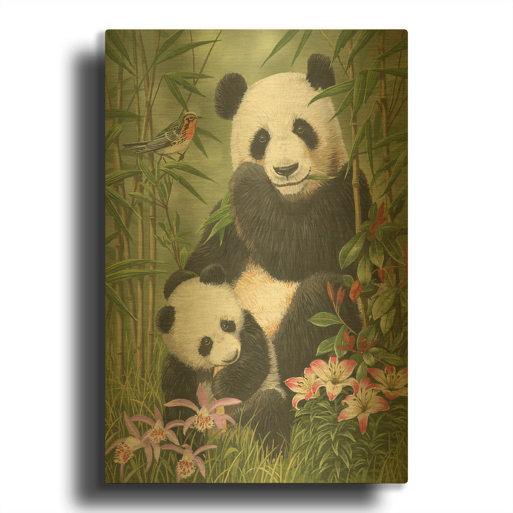 'Panda Paradise' By William Vanderdasson Gold Metal Wall Art