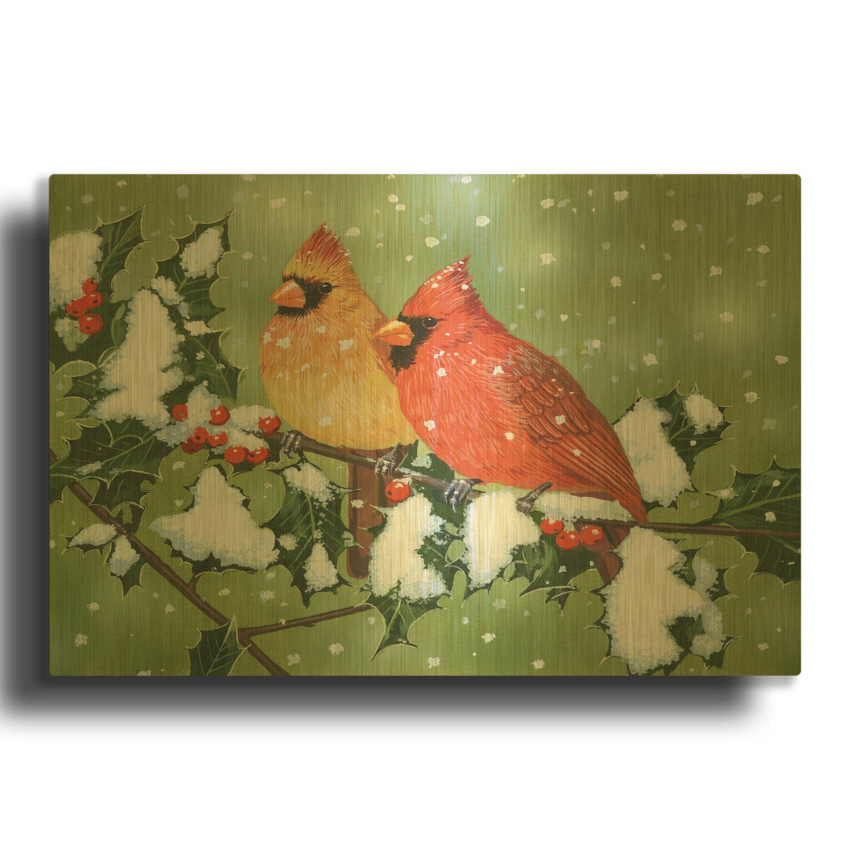 'Wintery Cardinals' By William Vanderdasson Gold Metal Wall Art