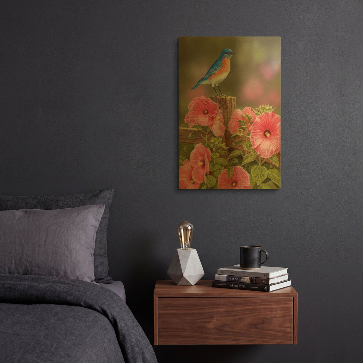 'Bluebird With Hibiscus' By William Vanderdasson Gold Metal Wall Art