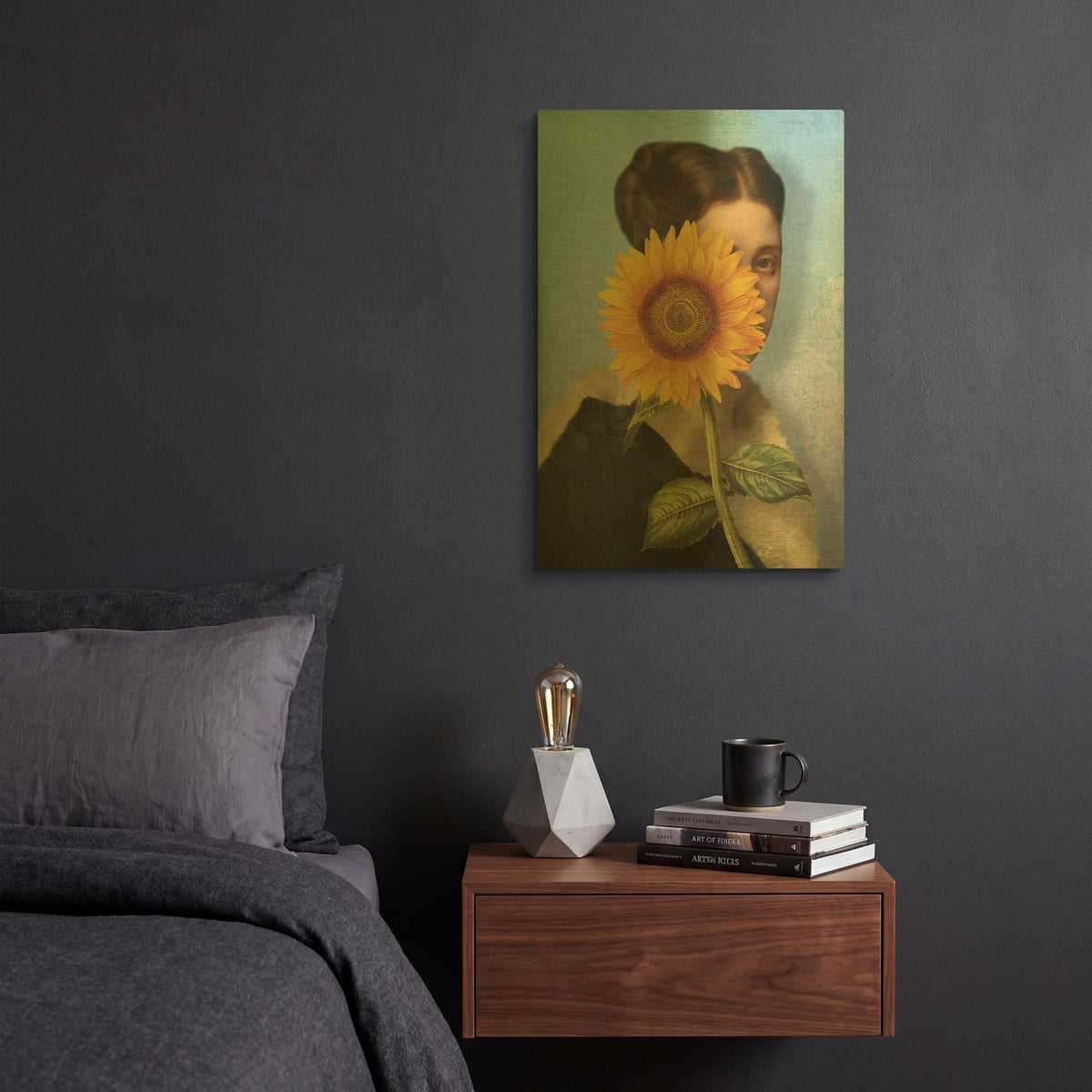 'Girl with Sunflower' By Diogo Verissimo Gold Metal Wall Art