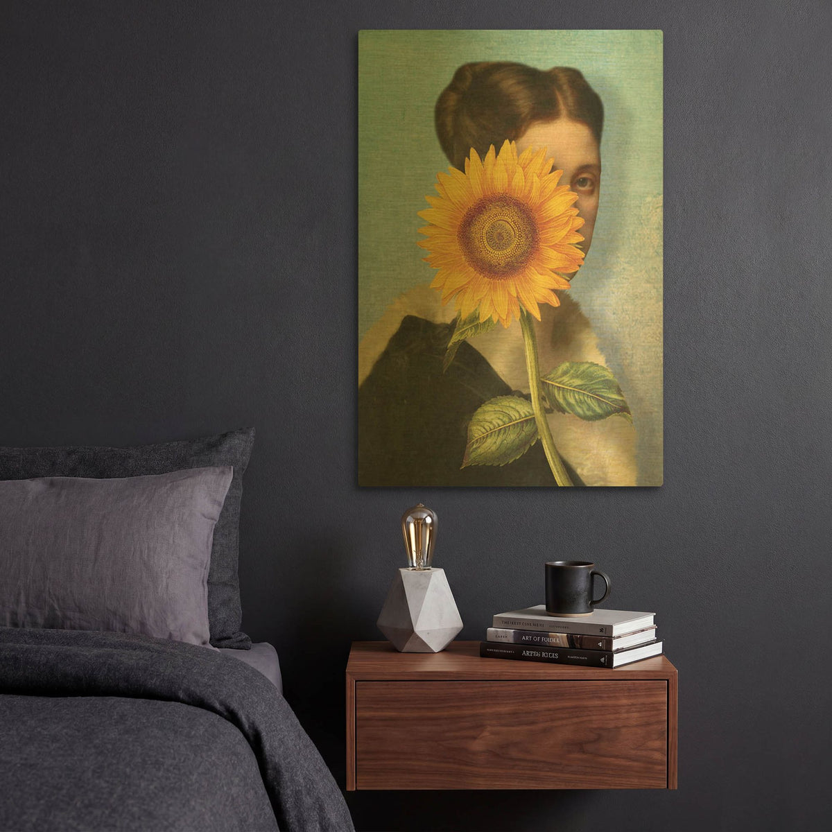 'Girl with Sunflower' By Diogo Verissimo Gold Metal Wall Art