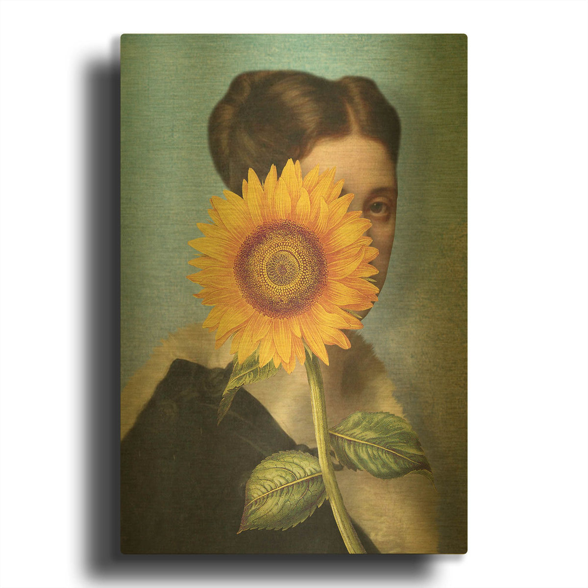 'Girl with Sunflower' By Diogo Verissimo Gold Metal Wall Art
