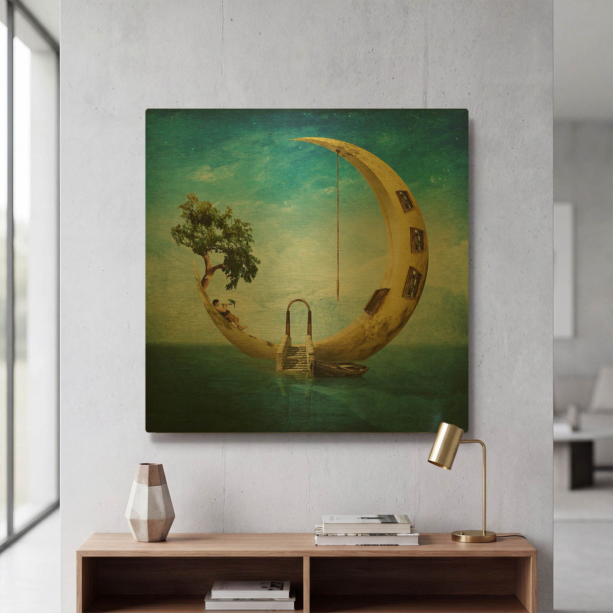 'Home Sweet Moon' By Diogo Verissimo Gold Metal Wall Art