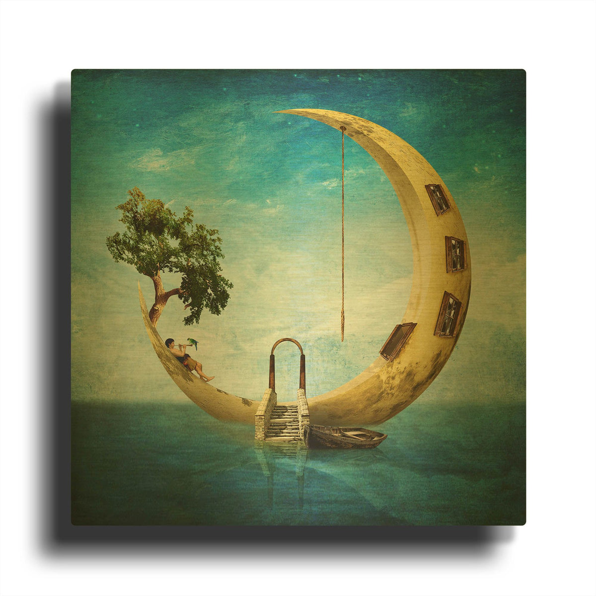 'Home Sweet Moon' By Diogo Verissimo Gold Metal Wall Art