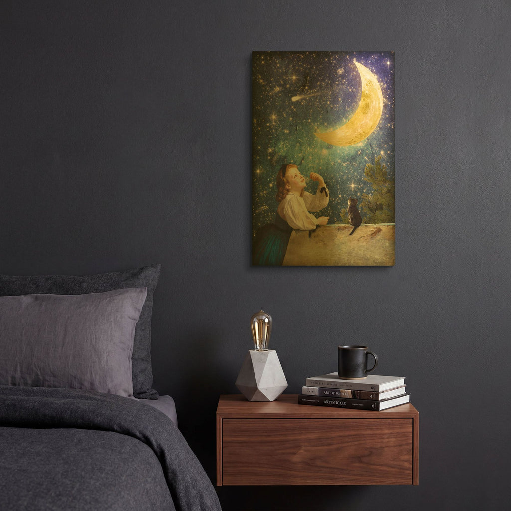 'One Wish Upon the Moon' By Diogo Verissimo Gold Metal Wall Art