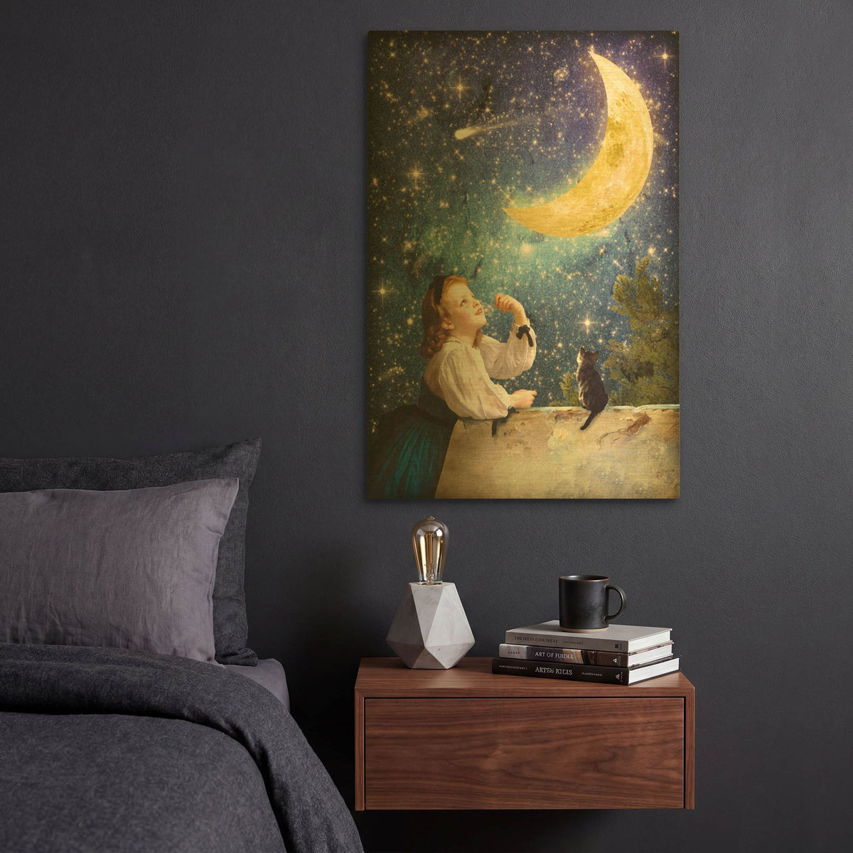 'One Wish Upon the Moon' By Diogo Verissimo Gold Metal Wall Art