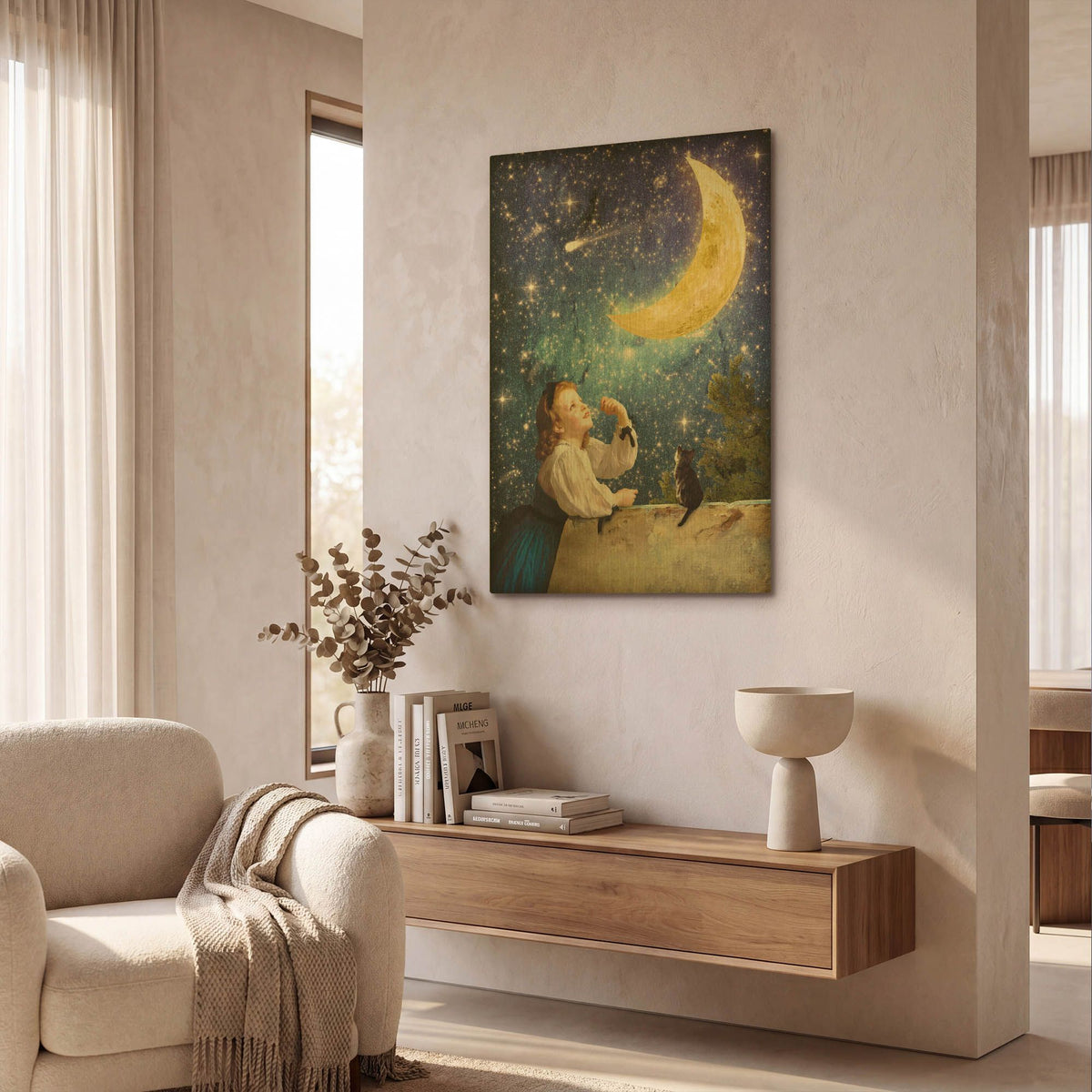 'One Wish Upon the Moon' By Diogo Verissimo Gold Metal Wall Art