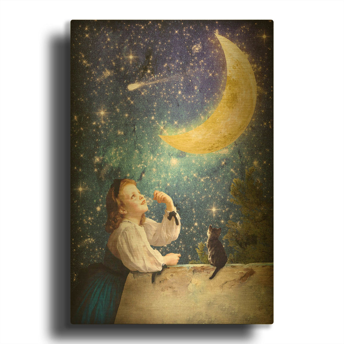 'One Wish Upon the Moon' By Diogo Verissimo Gold Metal Wall Art