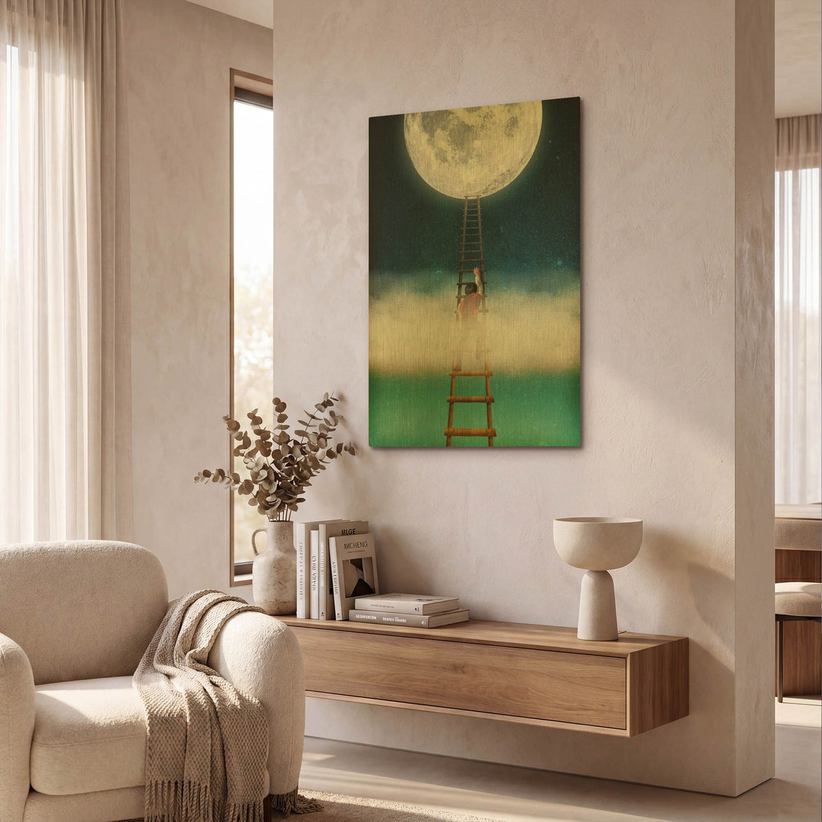 'Reach for the Moon' By Diogo Verissimo Gold Metal Wall Art
