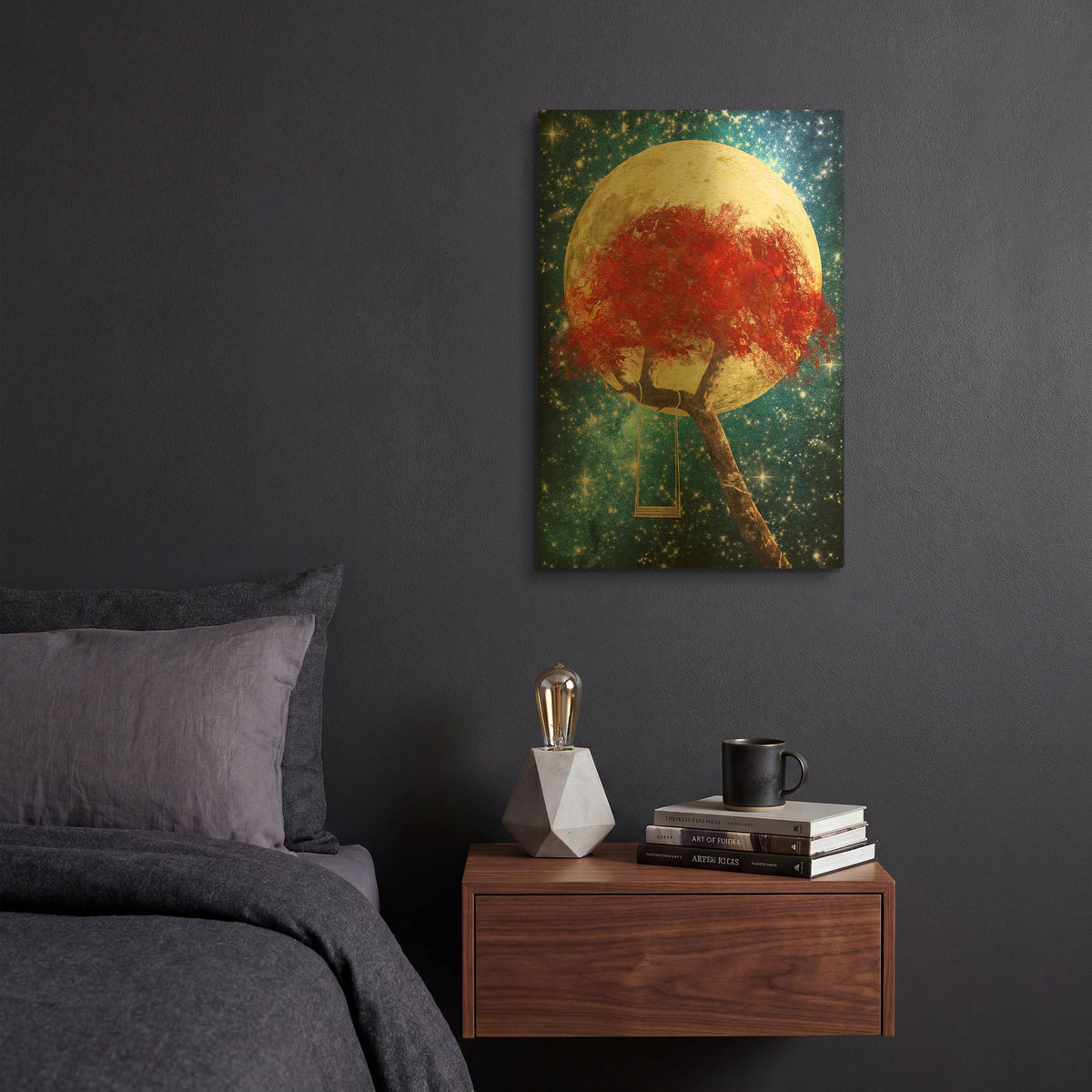 'Swing Under a Golden Moonlight' By Diogo Verissimo Gold Metal Wall Art