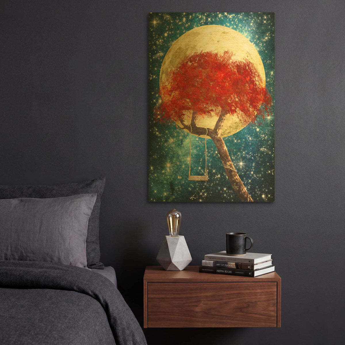 'Swing Under a Golden Moonlight' By Diogo Verissimo Gold Metal Wall Art
