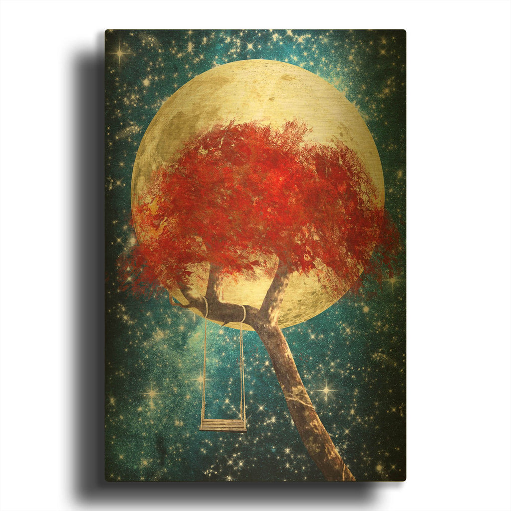 'Swing Under a Golden Moonlight' By Diogo Verissimo Gold Metal Wall Art