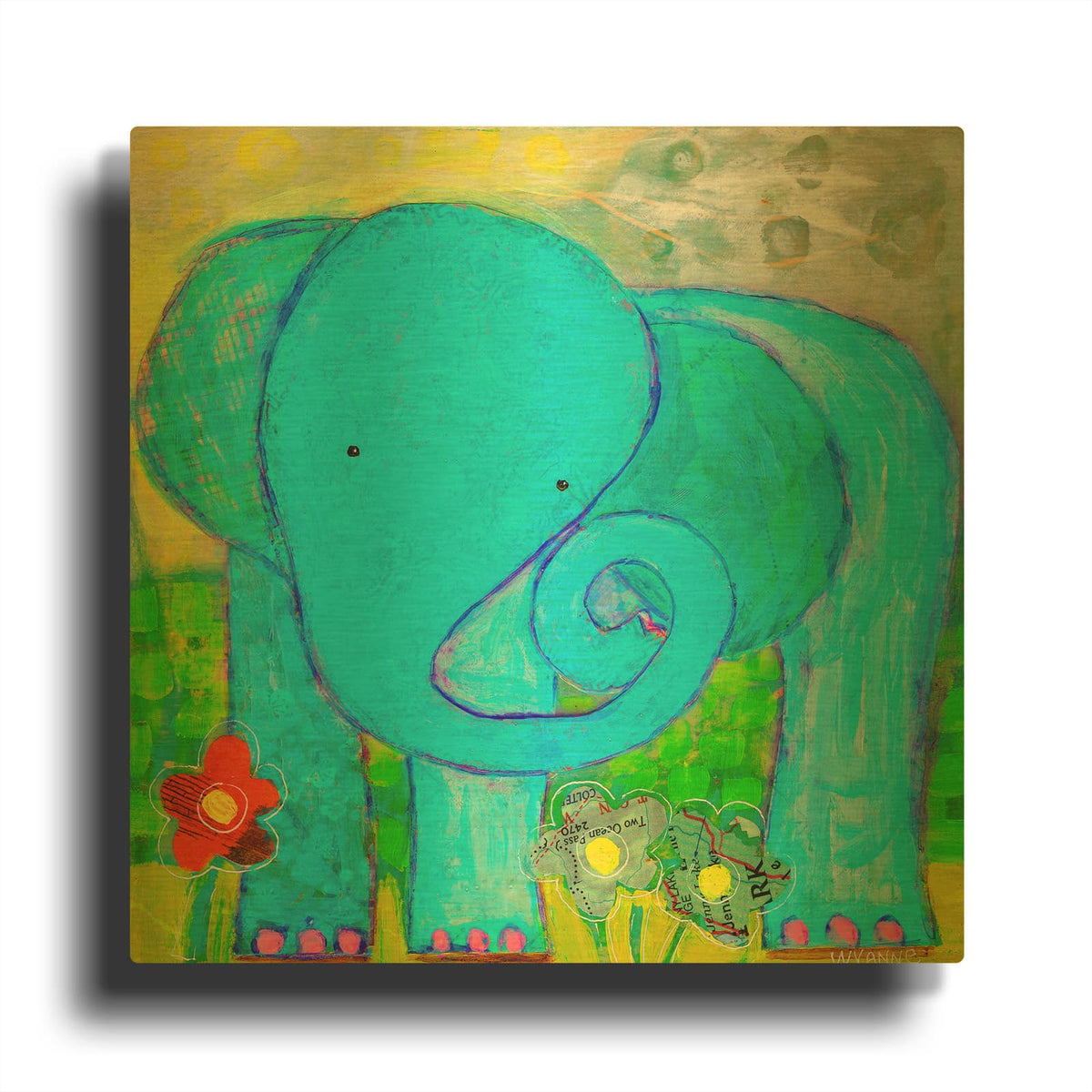 'All Is Well Elephant' By Wyanne Gold Metal Wall Art