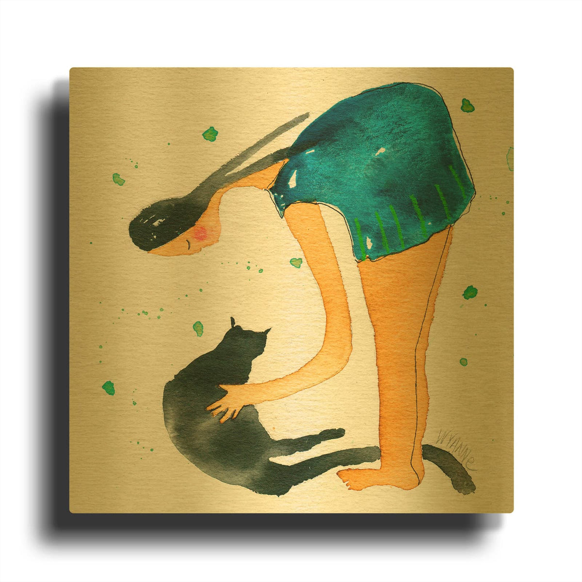 'Big Diva Cat Scratch' By Wyanne Gold Metal Wall Art