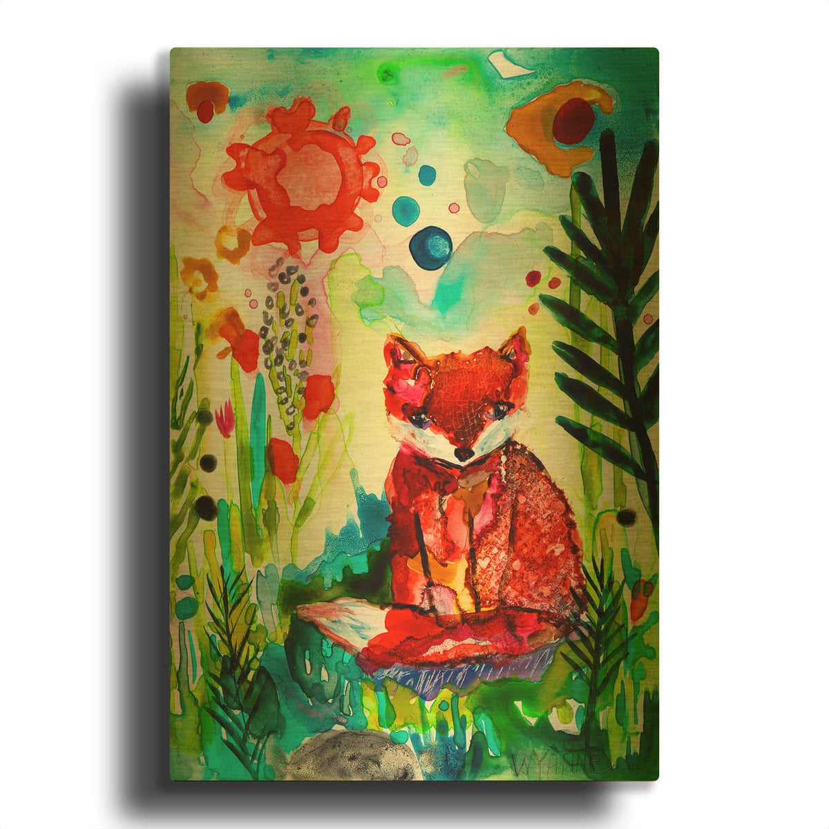 'Baby Fox in the Garden' By Wyanne Gold Metal Wall Art