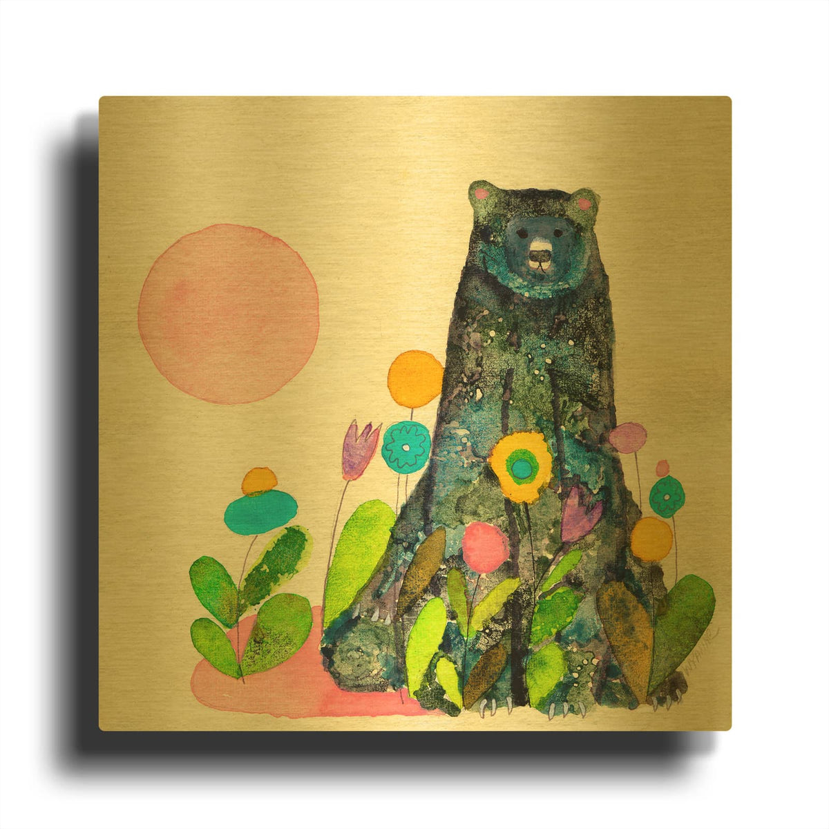 'Garden Bear' By Wyanne Gold Metal Wall Art