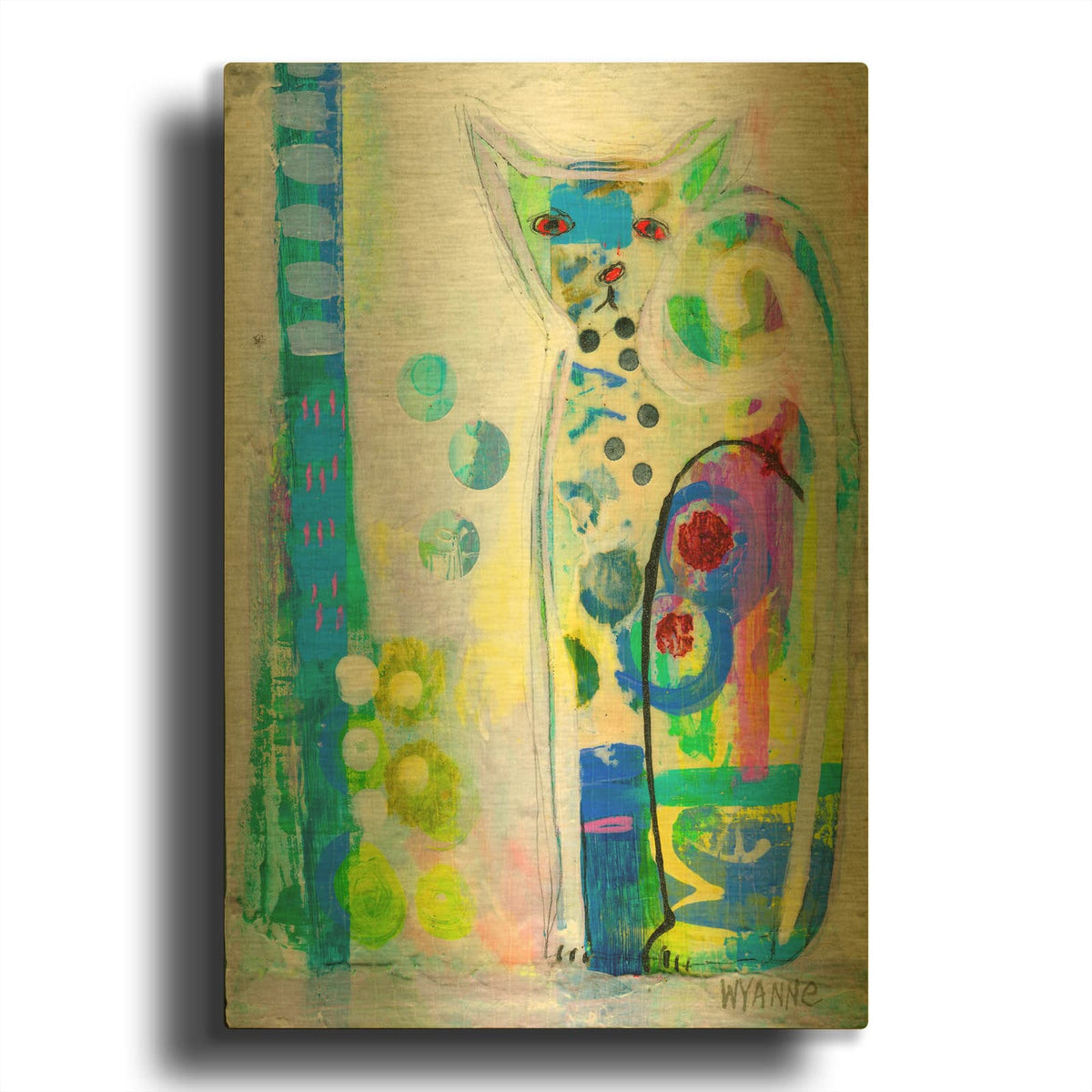 'Calico Cat' By Wyanne Gold Metal Wall Art