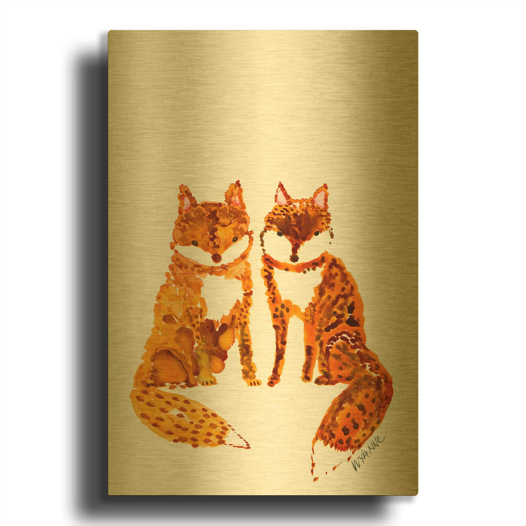 'Two Baby Foxes' By Wyanne Gold Metal Wall Art