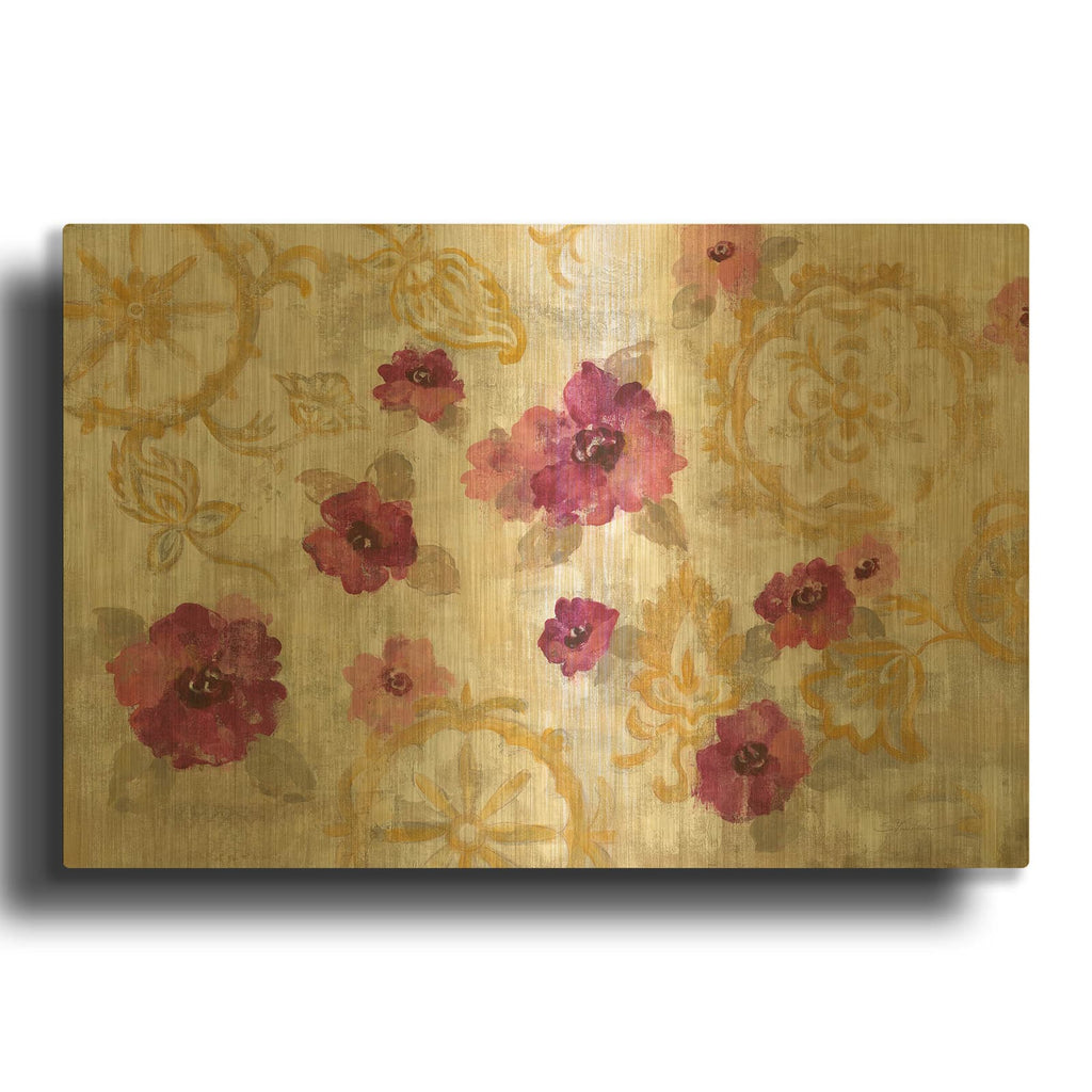 'Elegant Fresco Floral' By Silvia Vassileva Gold Metal Wall Art