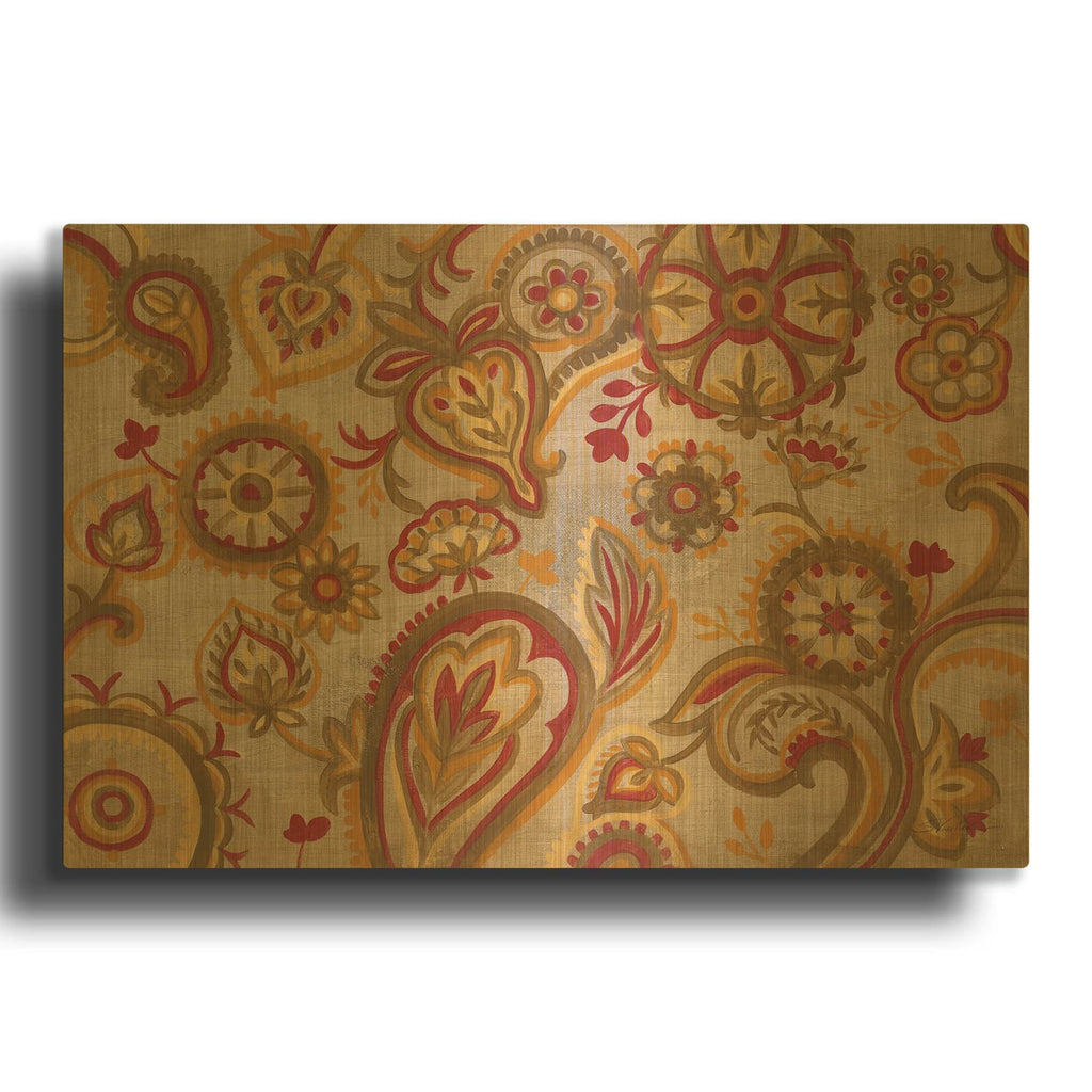 'Linen Paisley' By Silvia Vassileva Gold Metal Wall Art