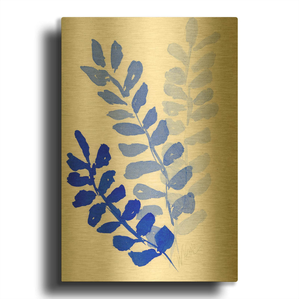 'Blue Leaves' By Wyanne Gold Metal Wall Art