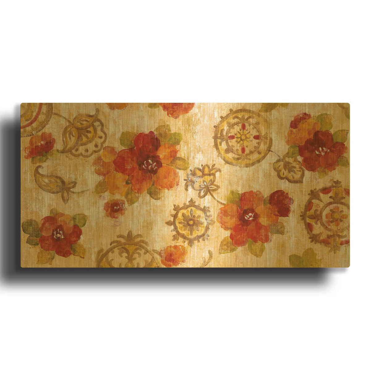 'Hibiscus and Mandala' By Silvia Vassileva Gold Metal Wall Art