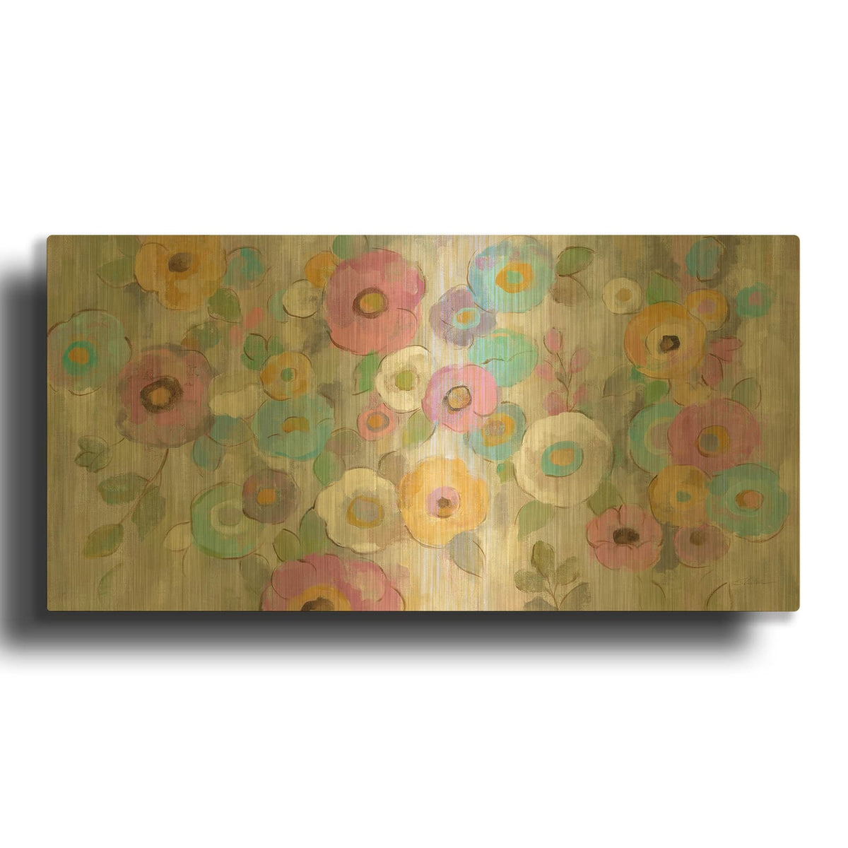 'Fog and Flowers I' By Silvia Vassileva Gold Metal Wall Art