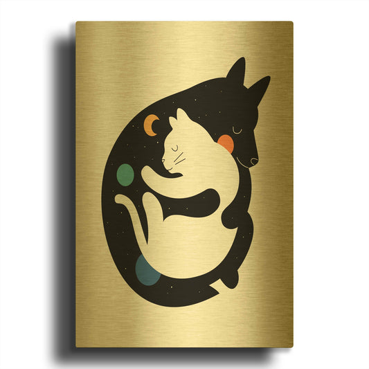 'More Hugs Less Fights' By Andy Westface Gold Metal Wall Art