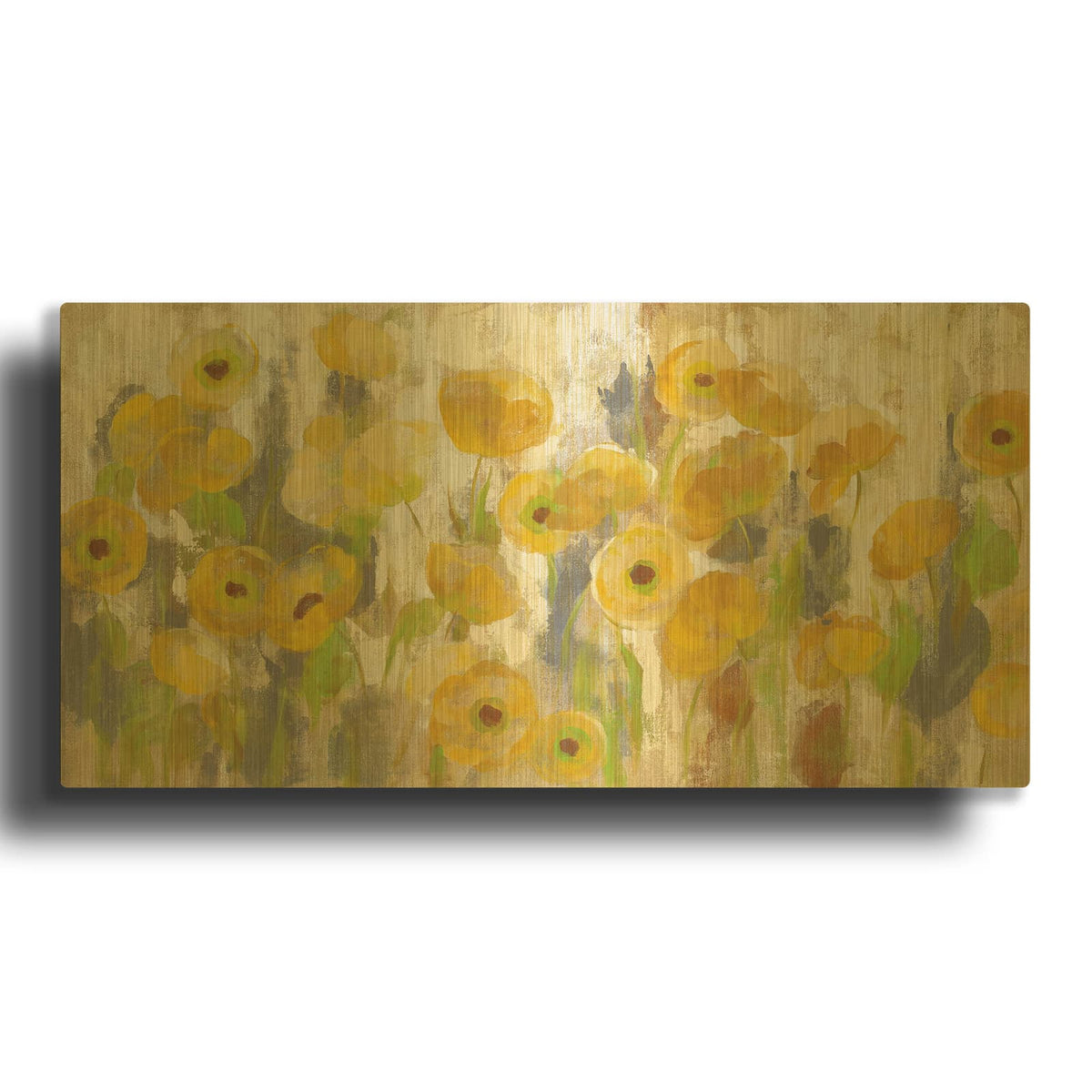 'Floating Yellow Flowers I' By Silvia Vassileva Gold Metal Wall Art