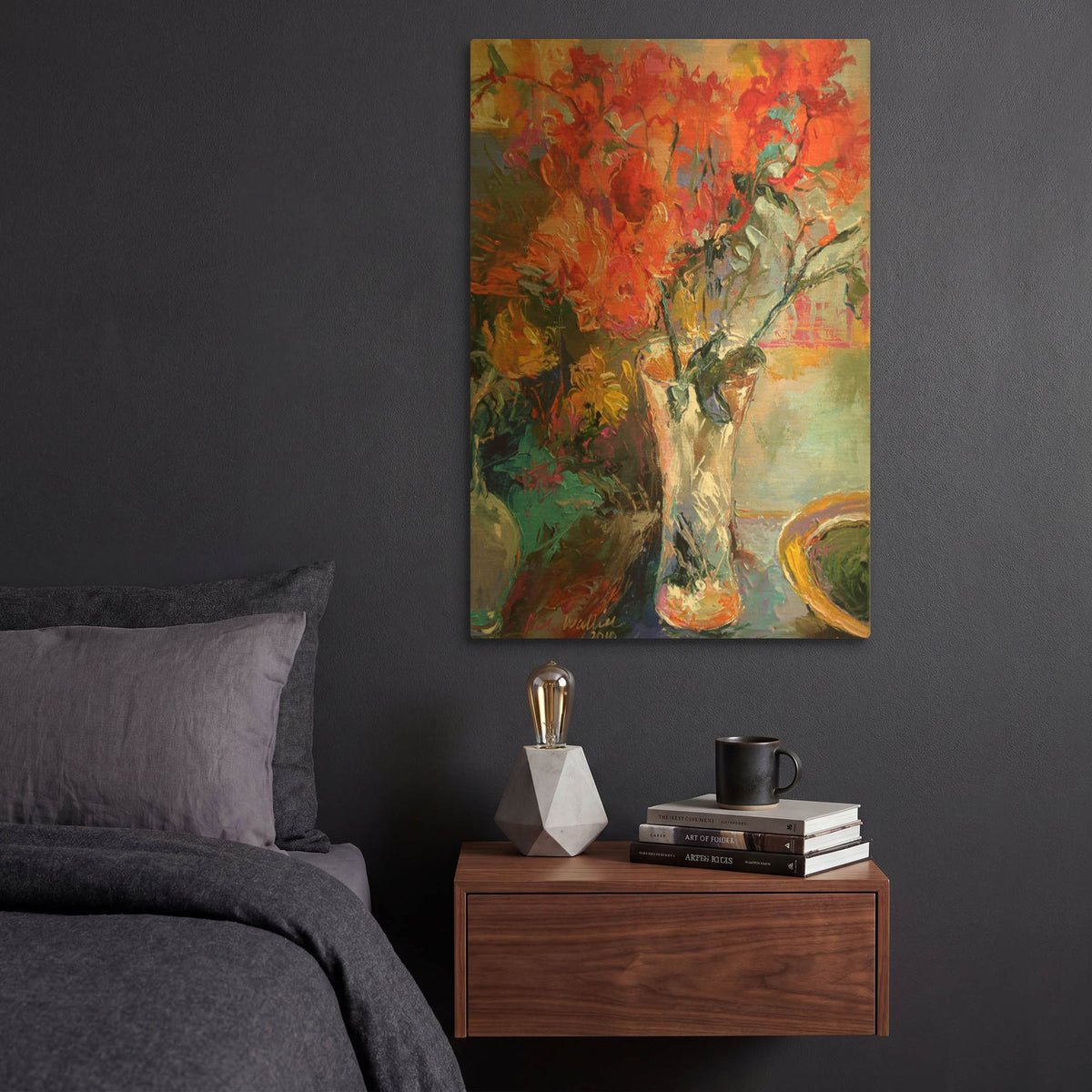 'Flowers In Vase' By Richard Wallich Gold Metal Wall Art