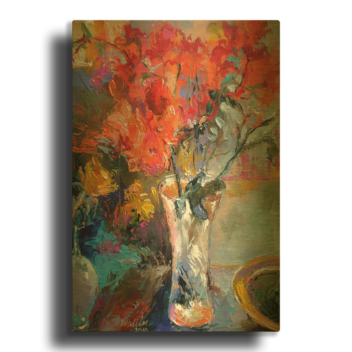 'Flowers In Vase' By Richard Wallich Gold Metal Wall Art
