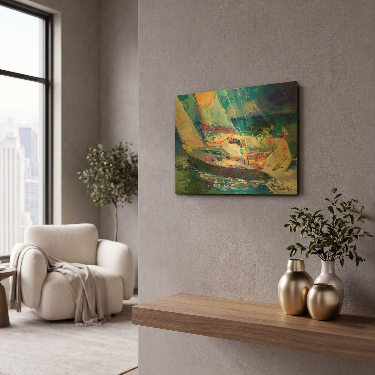 'Sailboat 2' By Richard Wallich Gold Metal Wall Art