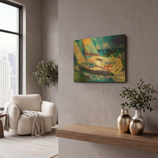 'Sailboat 2' By Richard Wallich Gold Metal Wall Art