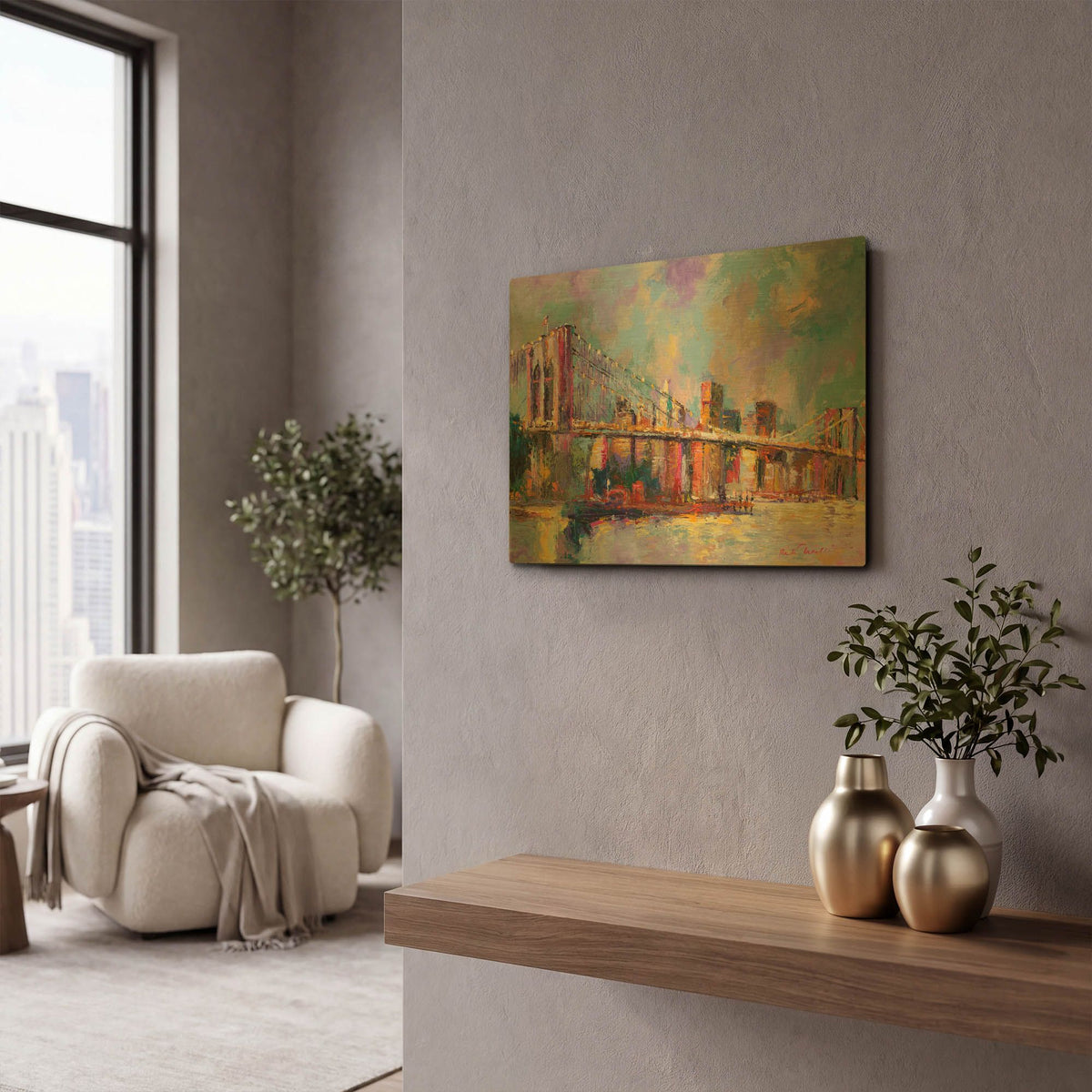 'Brooklyn Bridge' By Richard Wallich Gold Metal Wall Art