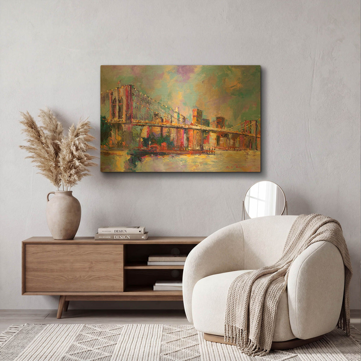 'Brooklyn Bridge' By Richard Wallich Gold Metal Wall Art