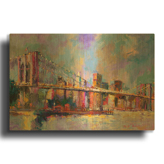 'Brooklyn Bridge' By Richard Wallich Gold Metal Wall Art