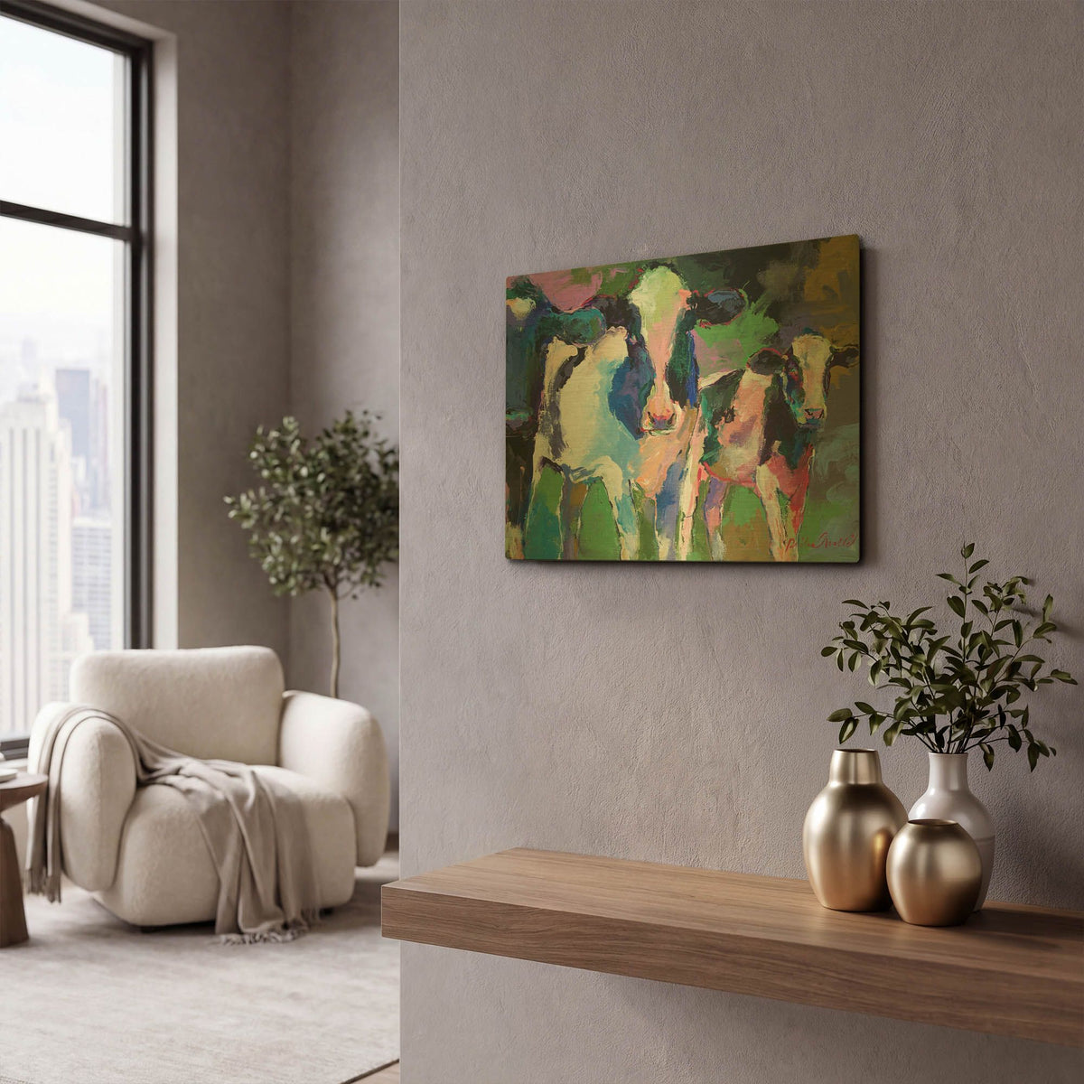 'Art 3 Cows' By Richard Wallich Gold Metal Wall Art