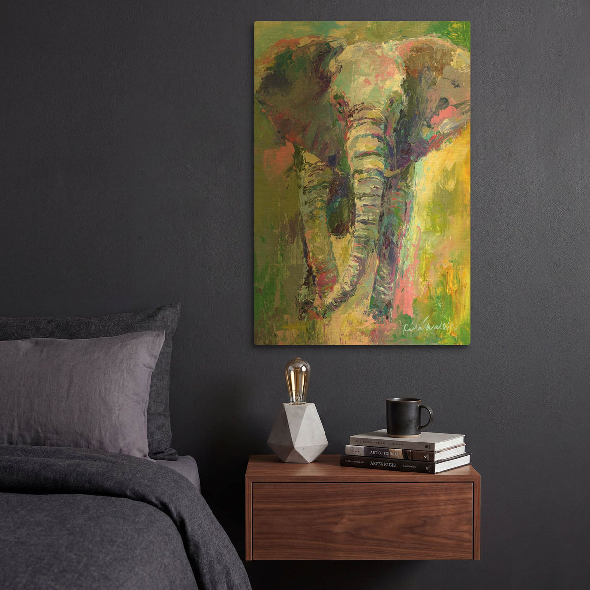 'Big Blue Elephant' By Richard Wallich Gold Metal Wall Art