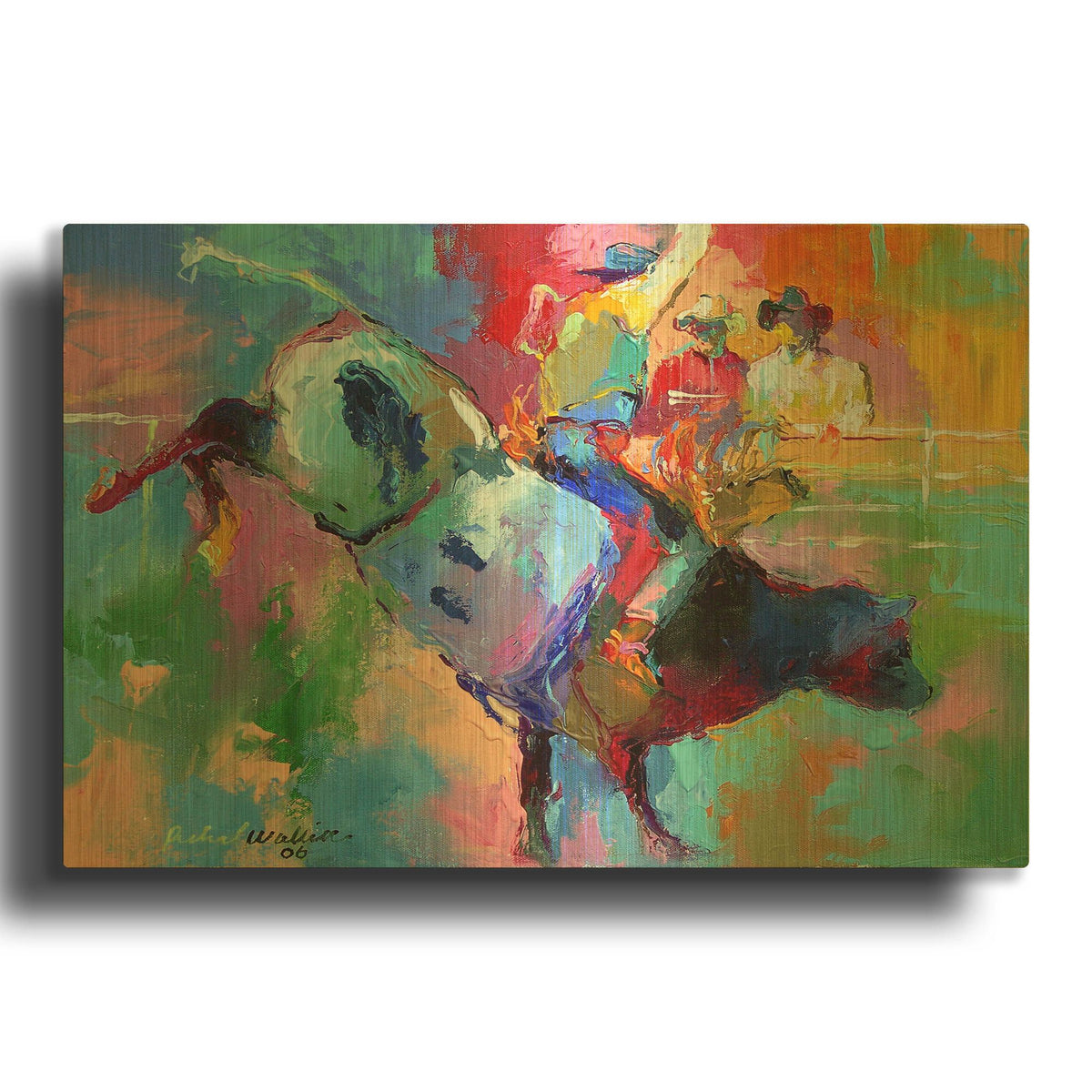 'Bull Riding' By Richard Wallich Gold Metal Wall Art