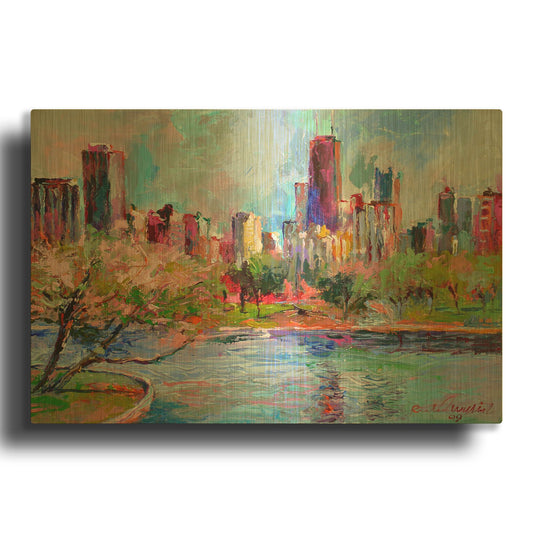 'Cityscape 2' By Richard Wallich Gold Metal Wall Art