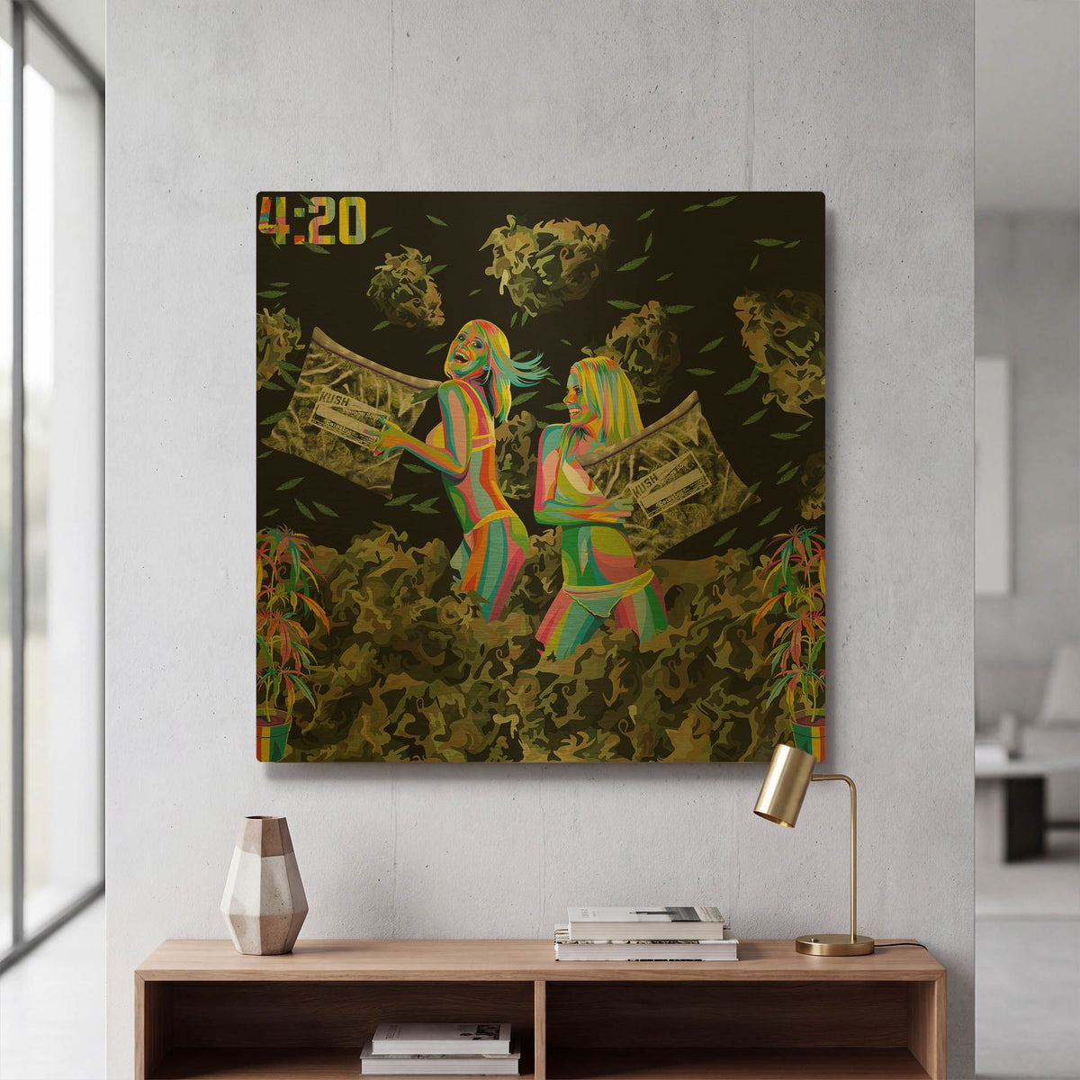 'Pillow Fight' By Bob Weer Gold Metal Wall Art