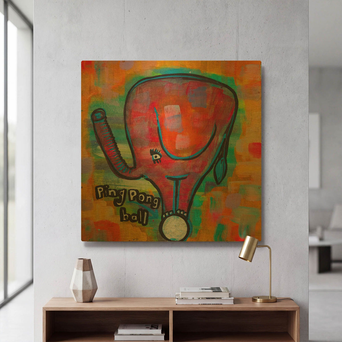 '4331 Elephant Ping Pong Ball' By Zwart Gold Metal Wall Art