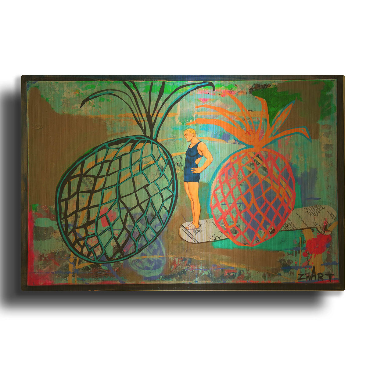 '1115 Pineapple Boarder' By Zwart Gold Metal Wall Art