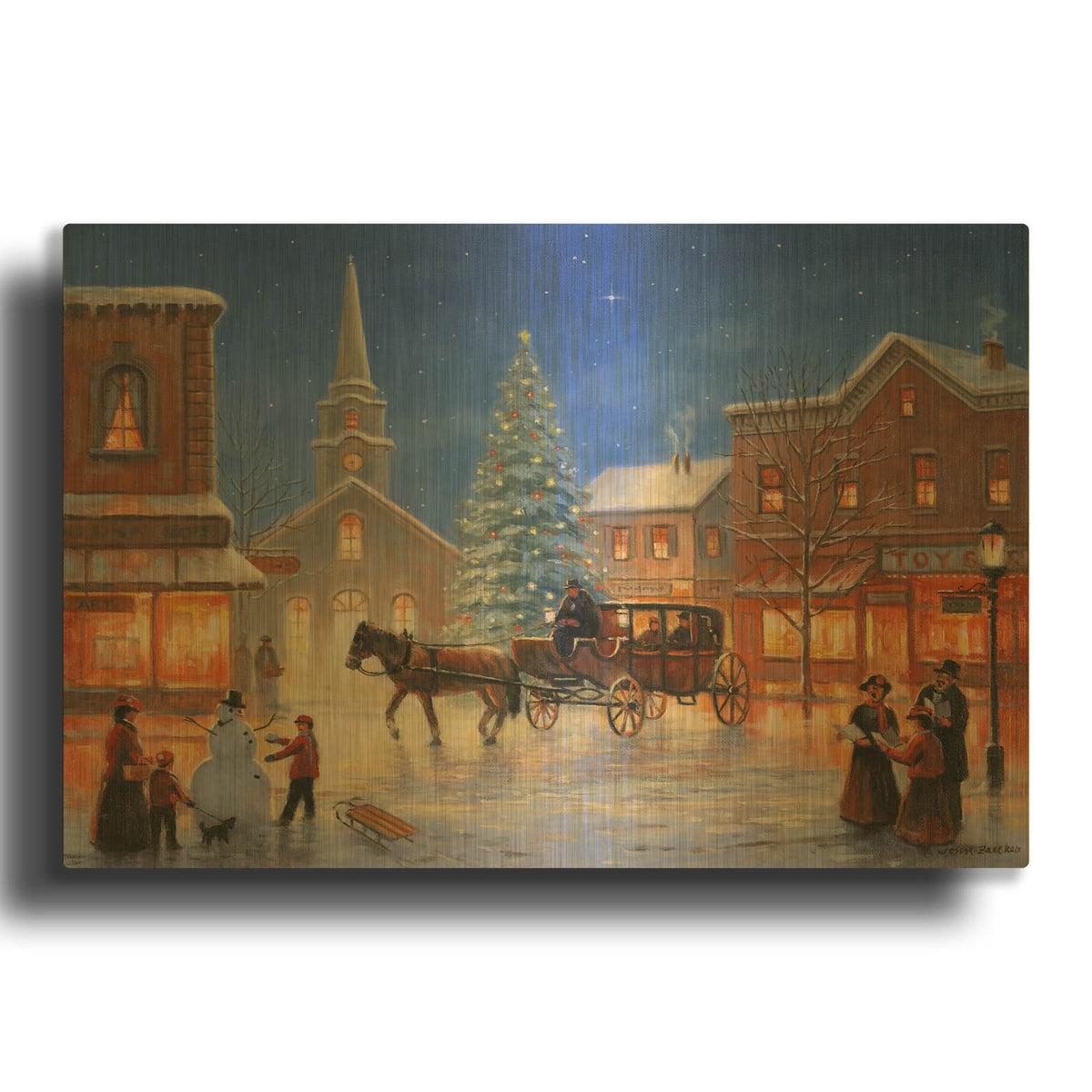 'Christmas In Pleasantville' By John Zaccheo Gold Metal Wall Art