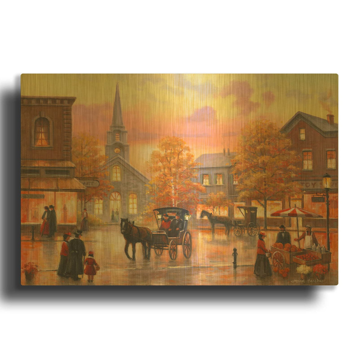'Autumnal Breeze In Pleasantville' By John Zaccheo Gold Metal Wall Art