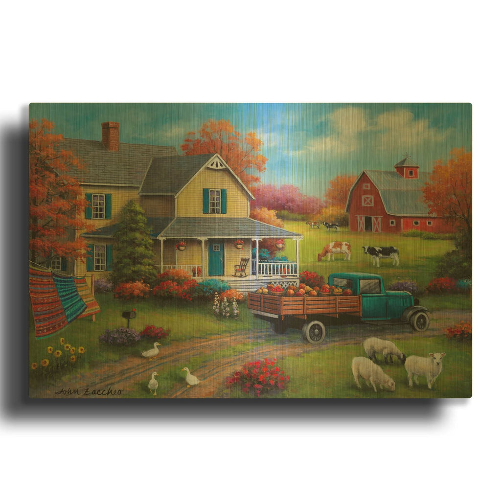 'Harvest Time on the Farm' By John Zaccheo Gold Metal Wall Art