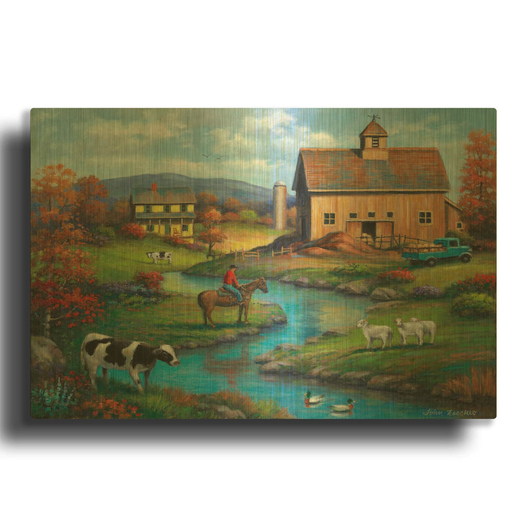'Brown Barn Farm' By John Zaccheo Gold Metal Wall Art
