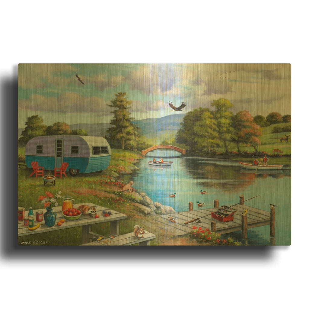 'Fishing on the River' By John Zaccheo Gold Metal Wall Art